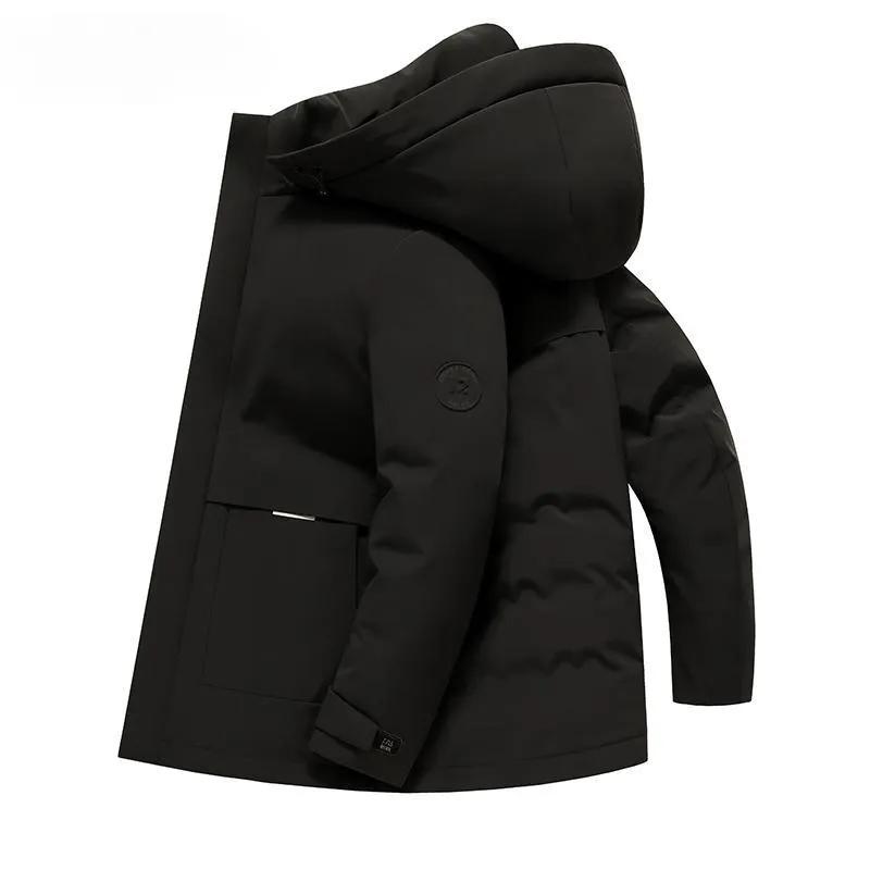 2023 남성용 짧은 단색 재킷, 남성용 덕다운 후드 코트, 두껍고 따뜻한 캐주얼 다운 아우터, H513, 겨울 패션
